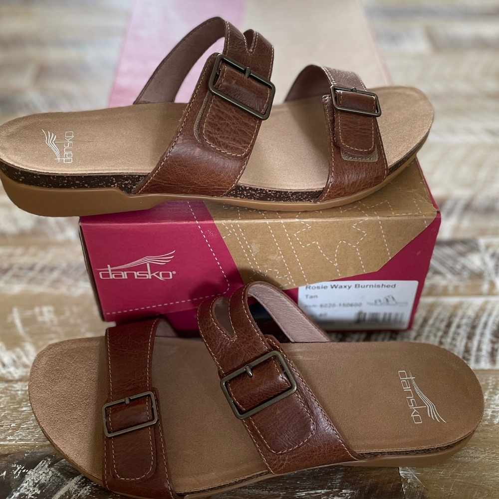 Dansko Rosie Chestnut Leather Slide Sandals